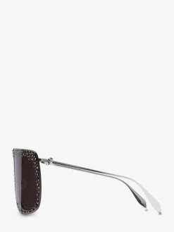 Hot Alexander McQueen Jewelled Skull Mask Sunglasses in Silver/Smoke