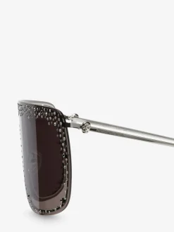 Hot Alexander McQueen Jewelled Skull Mask Sunglasses in Silver/Smoke