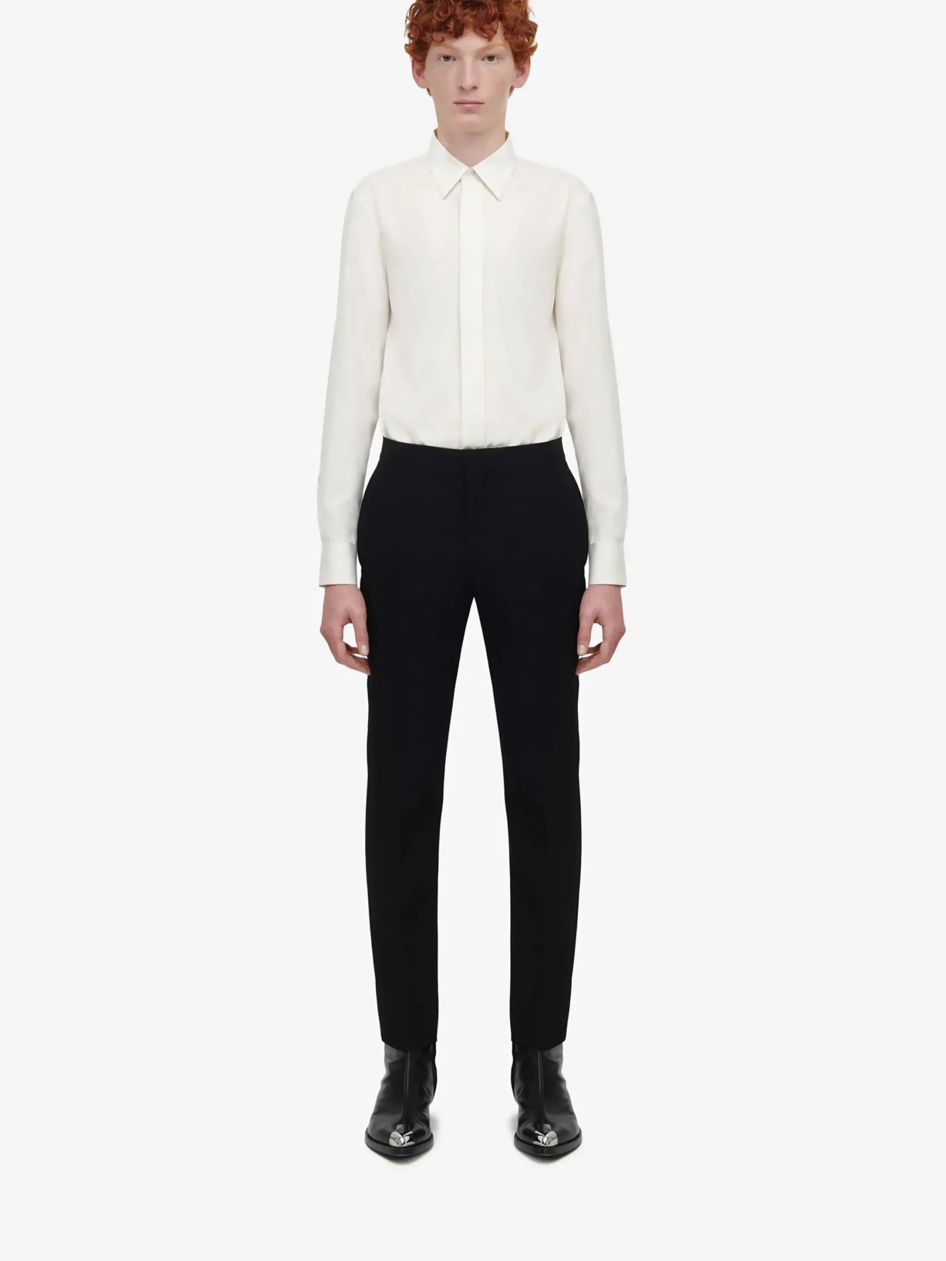 Store Alexander McQueen Men's Concealed Placket Shirt in Ivory