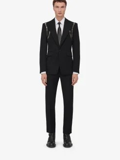 Cheap Alexander McQueen Men's Crystal Harness Single-breasted Jacket in Black