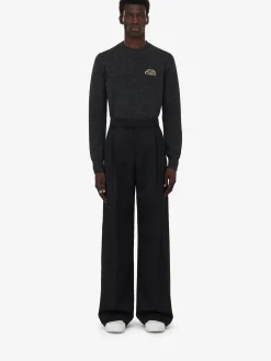 Outlet Alexander McQueen Men's Crystal Seal Logo Jumper in Charcoal/Crystal