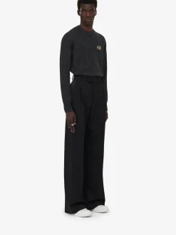 Outlet Alexander McQueen Men's Crystal Seal Logo Jumper in Charcoal/Crystal