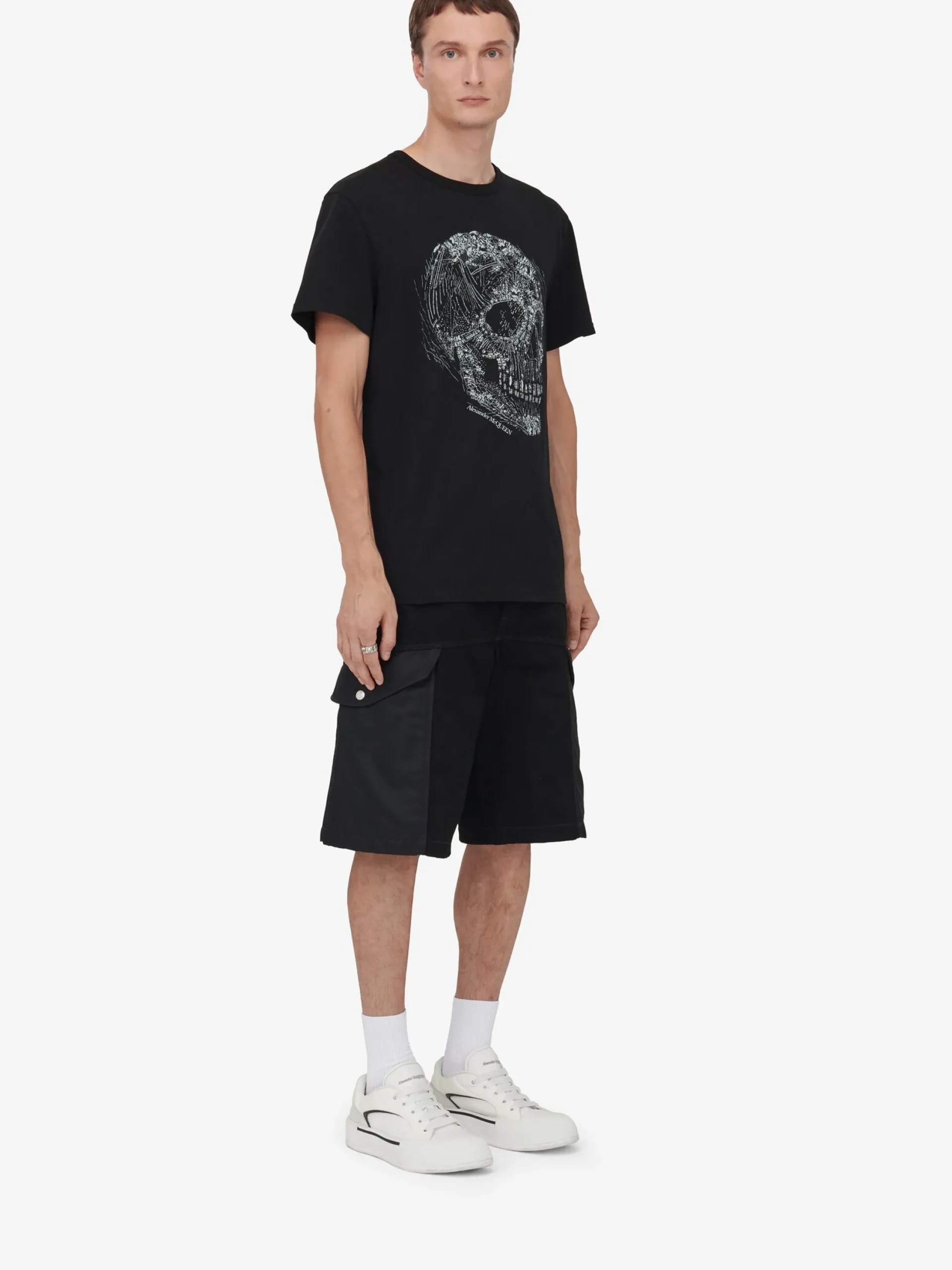 Outlet Alexander McQueen Men's Crystal Skull T-shirt in Black/White