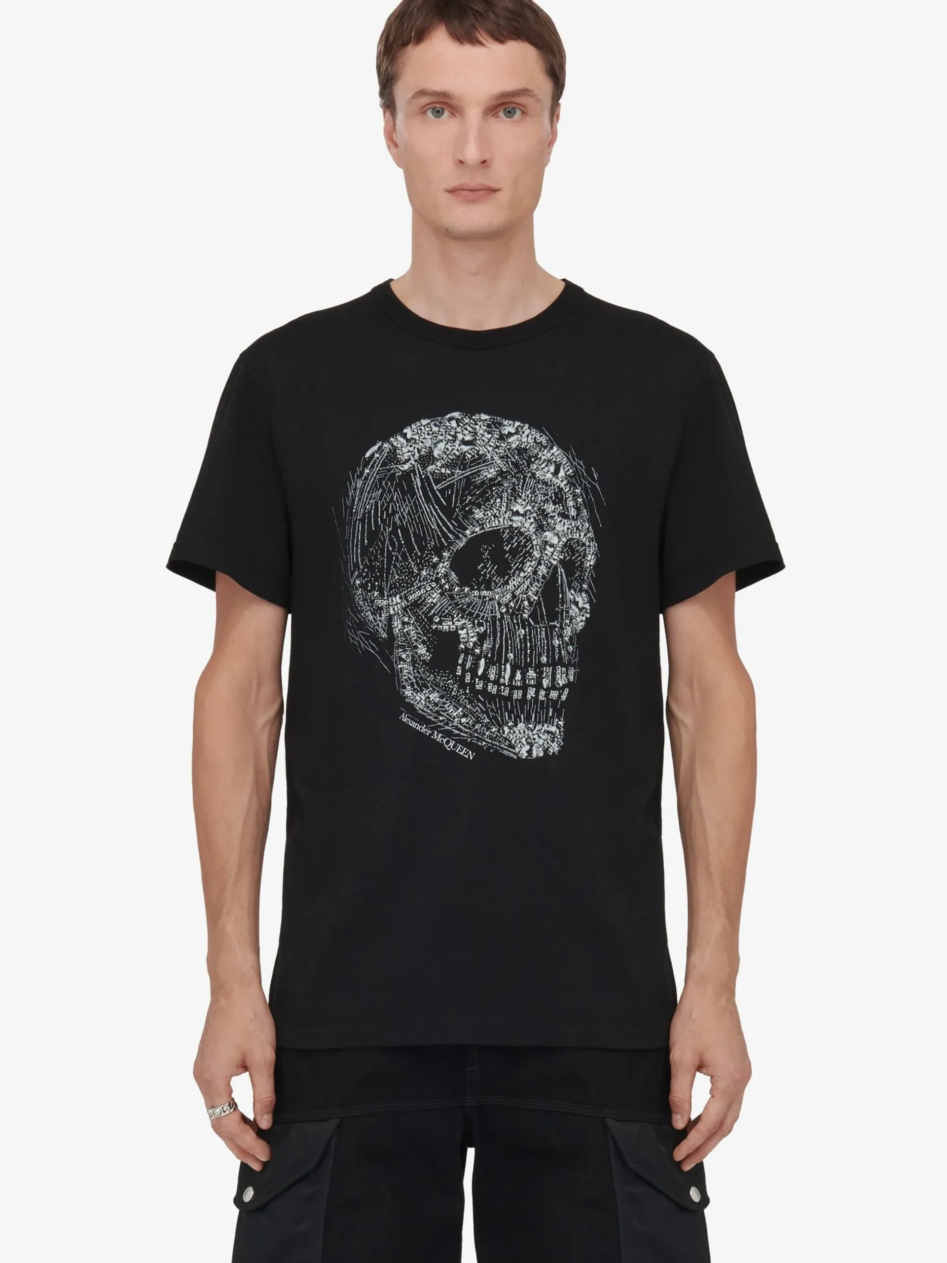 Outlet Alexander McQueen Men's Crystal Skull T-shirt in Black/White