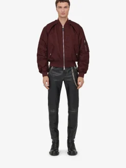 New Alexander McQueen Men's Detachable Sleeve Bomber Jacket in Bordeaux