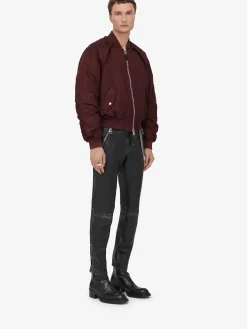 New Alexander McQueen Men's Detachable Sleeve Bomber Jacket in Bordeaux