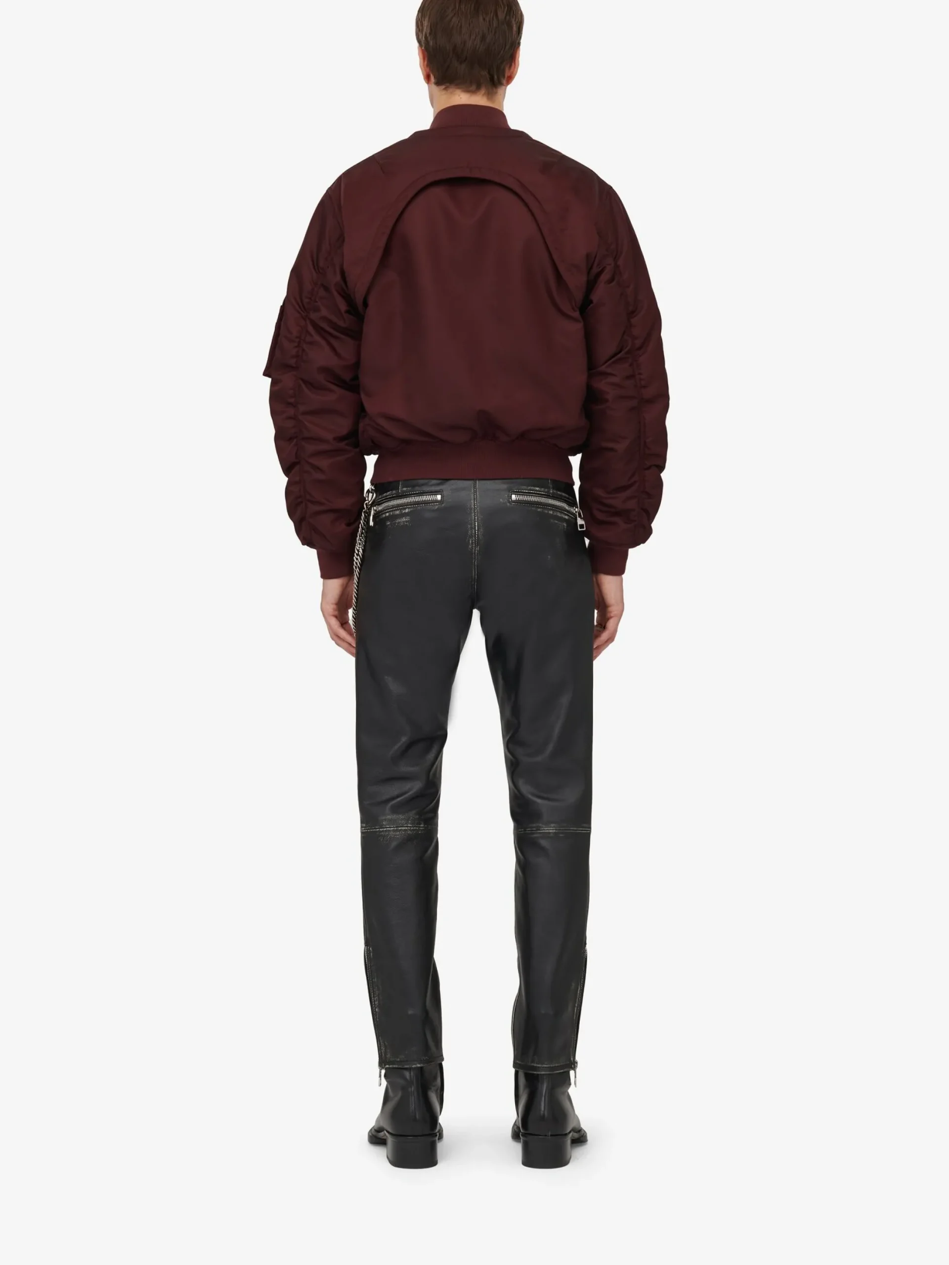 New Alexander McQueen Men's Detachable Sleeve Bomber Jacket in Bordeaux