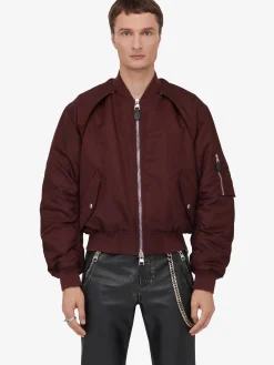 New Alexander McQueen Men's Detachable Sleeve Bomber Jacket in Bordeaux