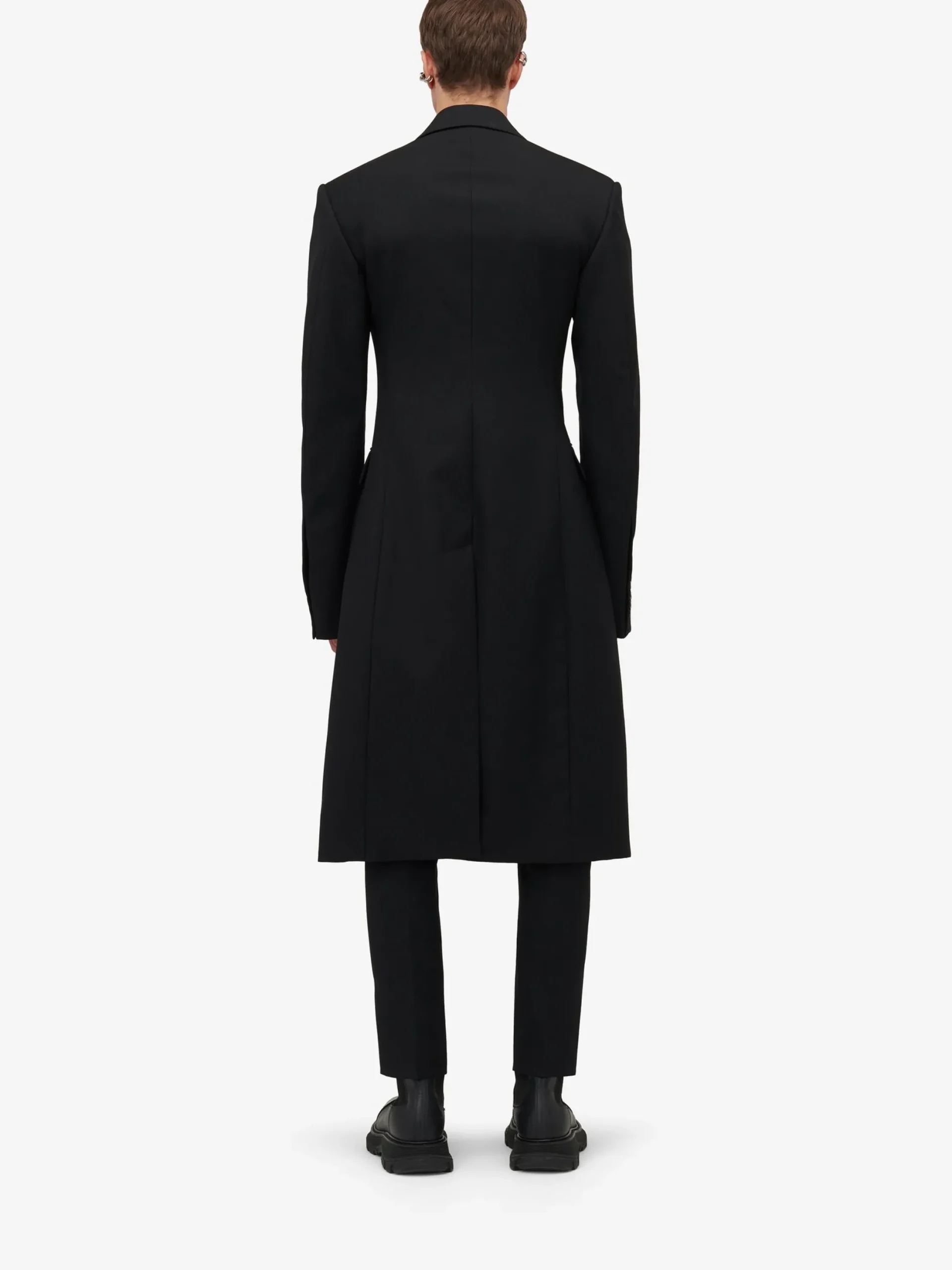 Online Alexander McQueen Men's Double-breasted Tailored Coat in Black
