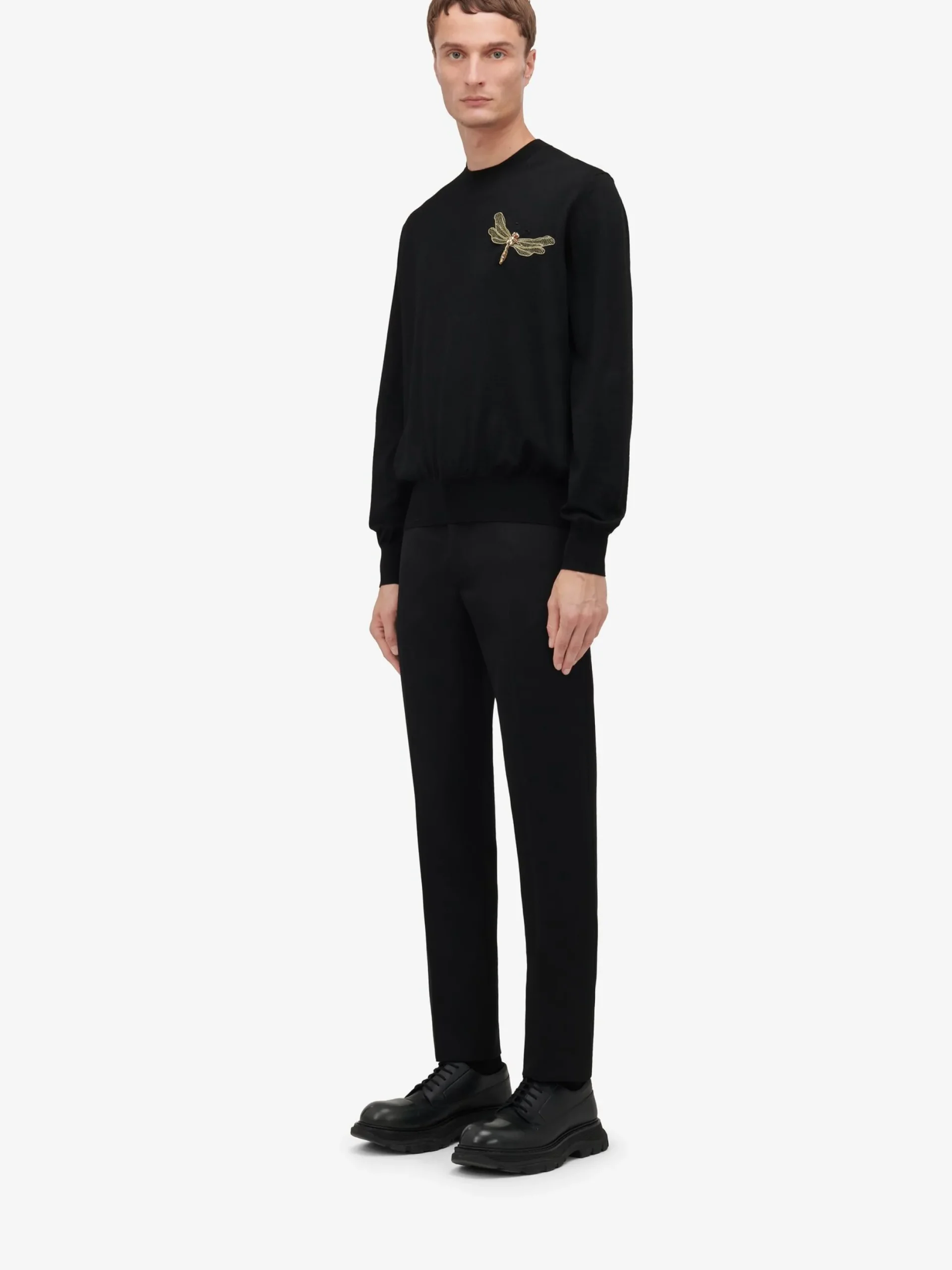 Sale Alexander McQueen Men's Dragonfly Applique Jumper in Black/ Gold