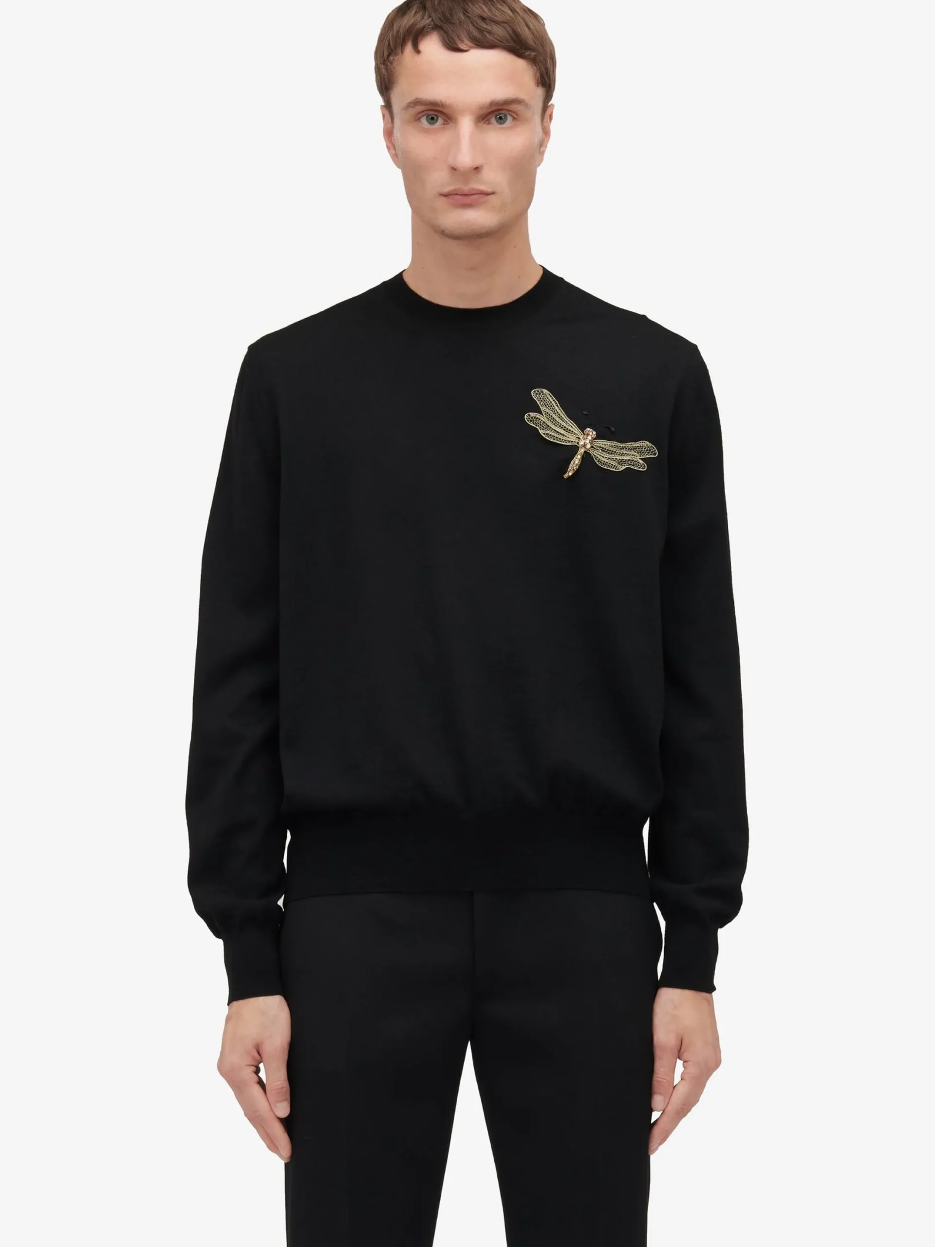 Sale Alexander McQueen Men's Dragonfly Applique Jumper in Black/ Gold