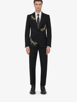 Flash Sale Alexander McQueen Men's Dragonfly Applique Single-breasted Jacket in Black
