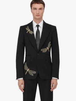 Flash Sale Alexander McQueen Men's Dragonfly Applique Single-breasted Jacket in Black