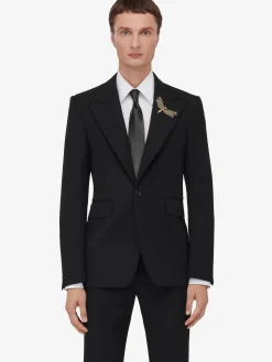 Sale Alexander McQueen Men's Dragonfly Applique Single-breasted Jacket in Black
