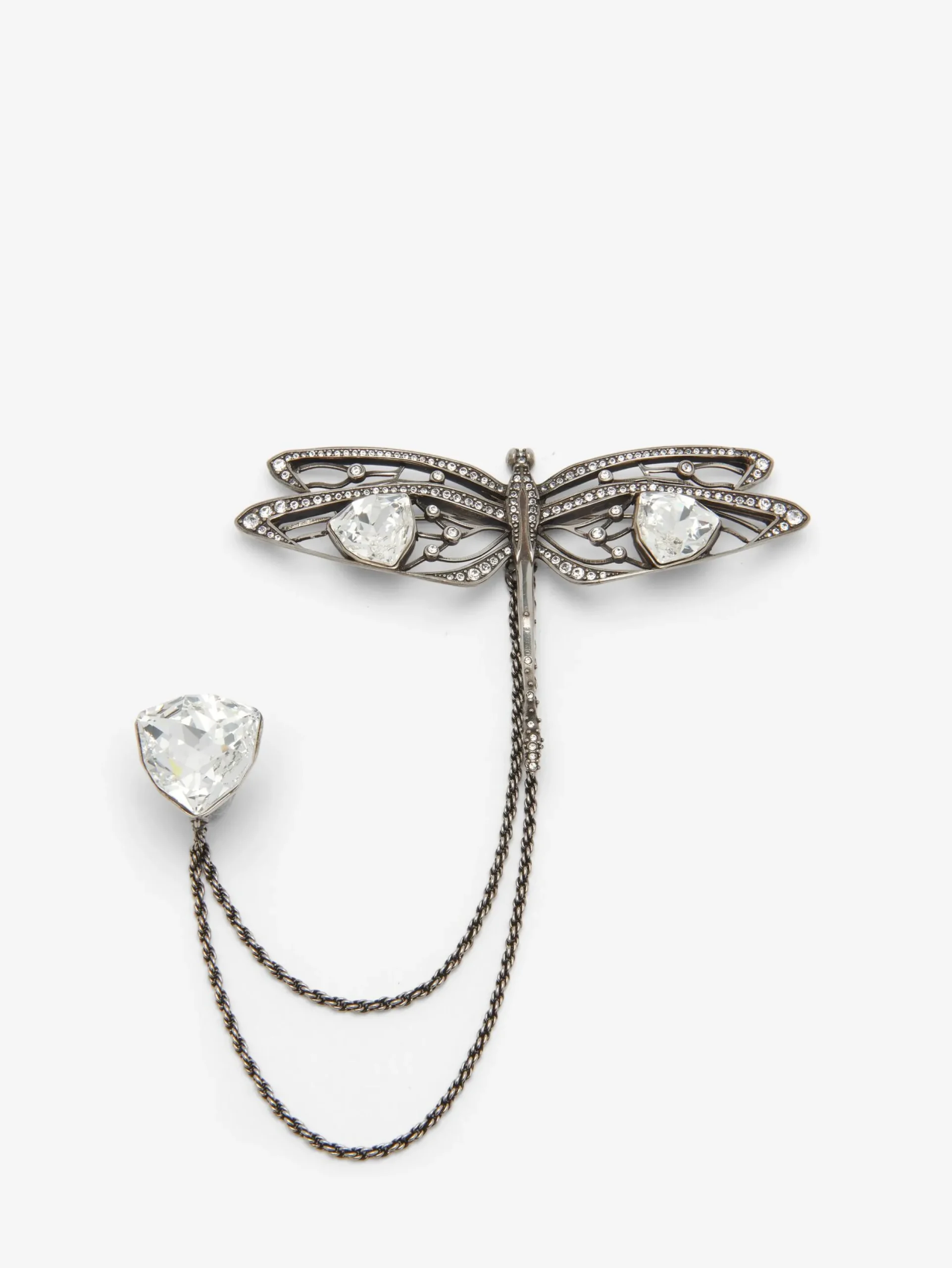 Discount Alexander McQueen Men's Dragonfly Double Pin Brooch in Antique Silver