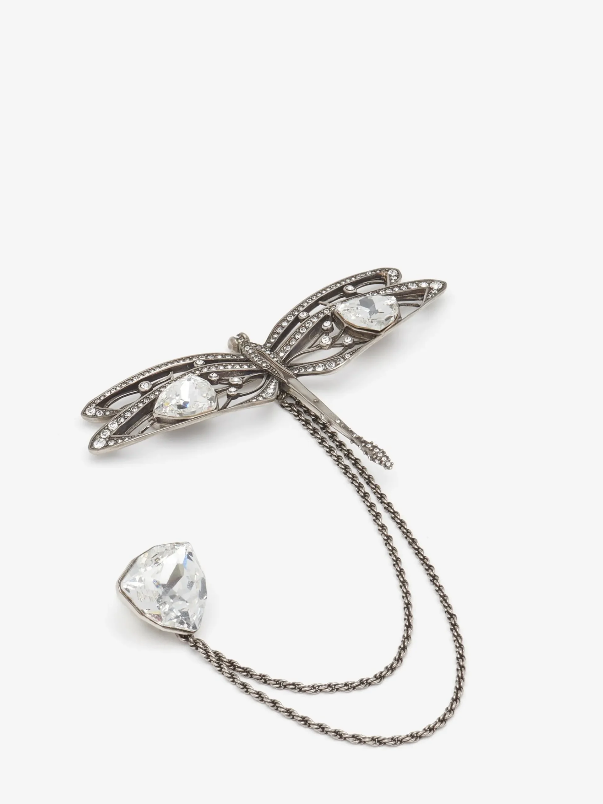 Discount Alexander McQueen Men's Dragonfly Double Pin Brooch in Antique Silver