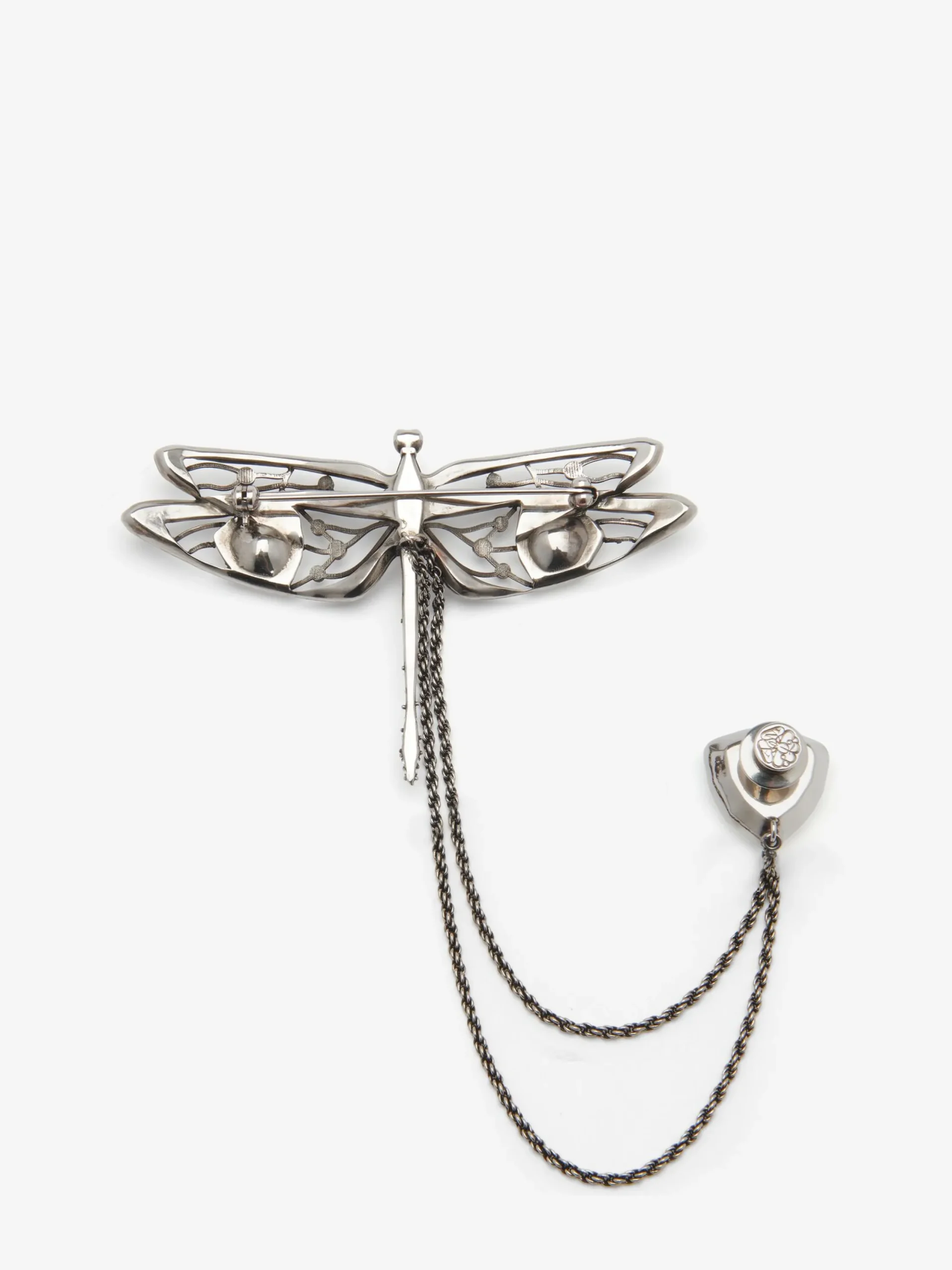 Discount Alexander McQueen Men's Dragonfly Double Pin Brooch in Antique Silver