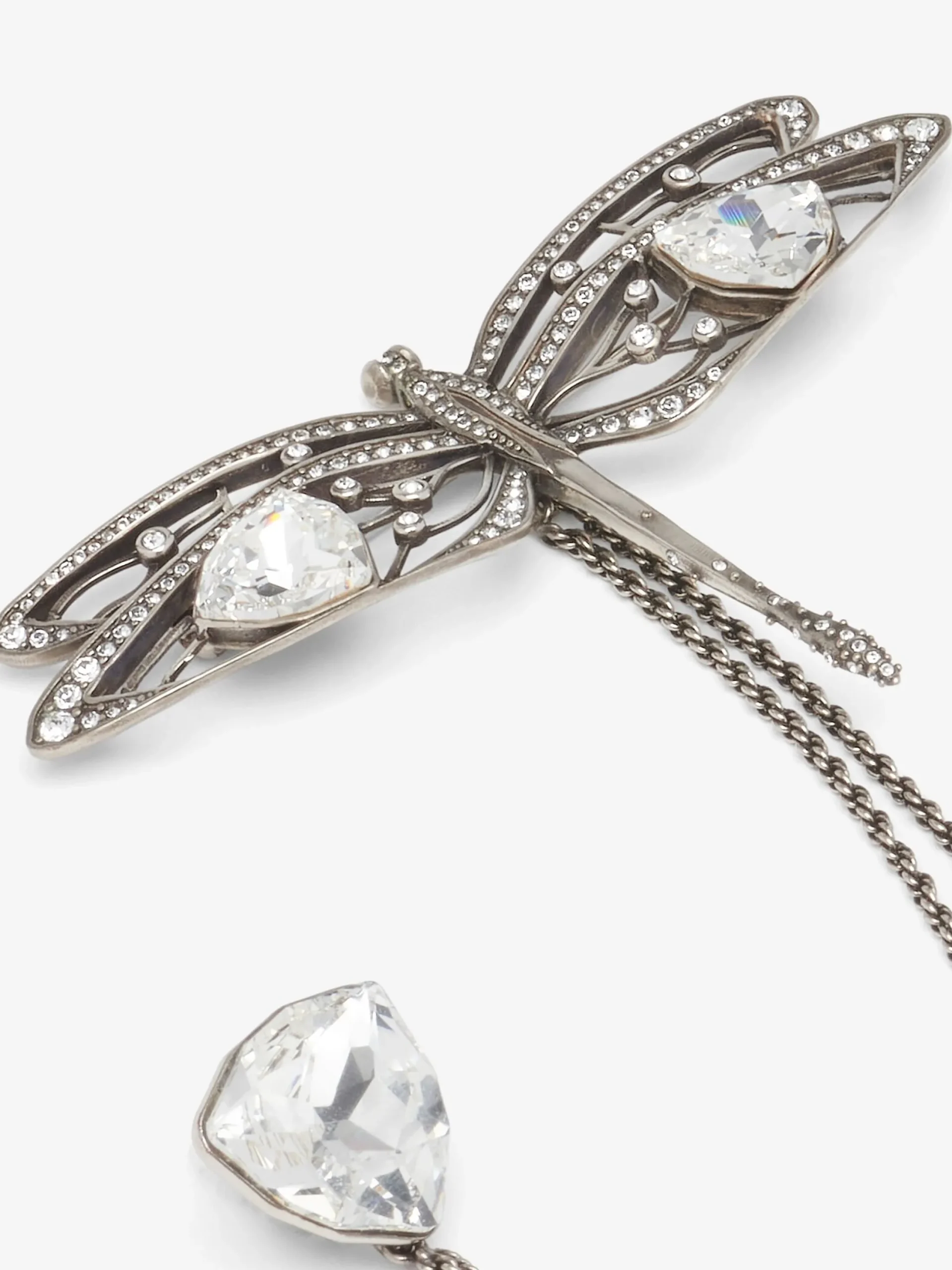 Discount Alexander McQueen Men's Dragonfly Double Pin Brooch in Antique Silver