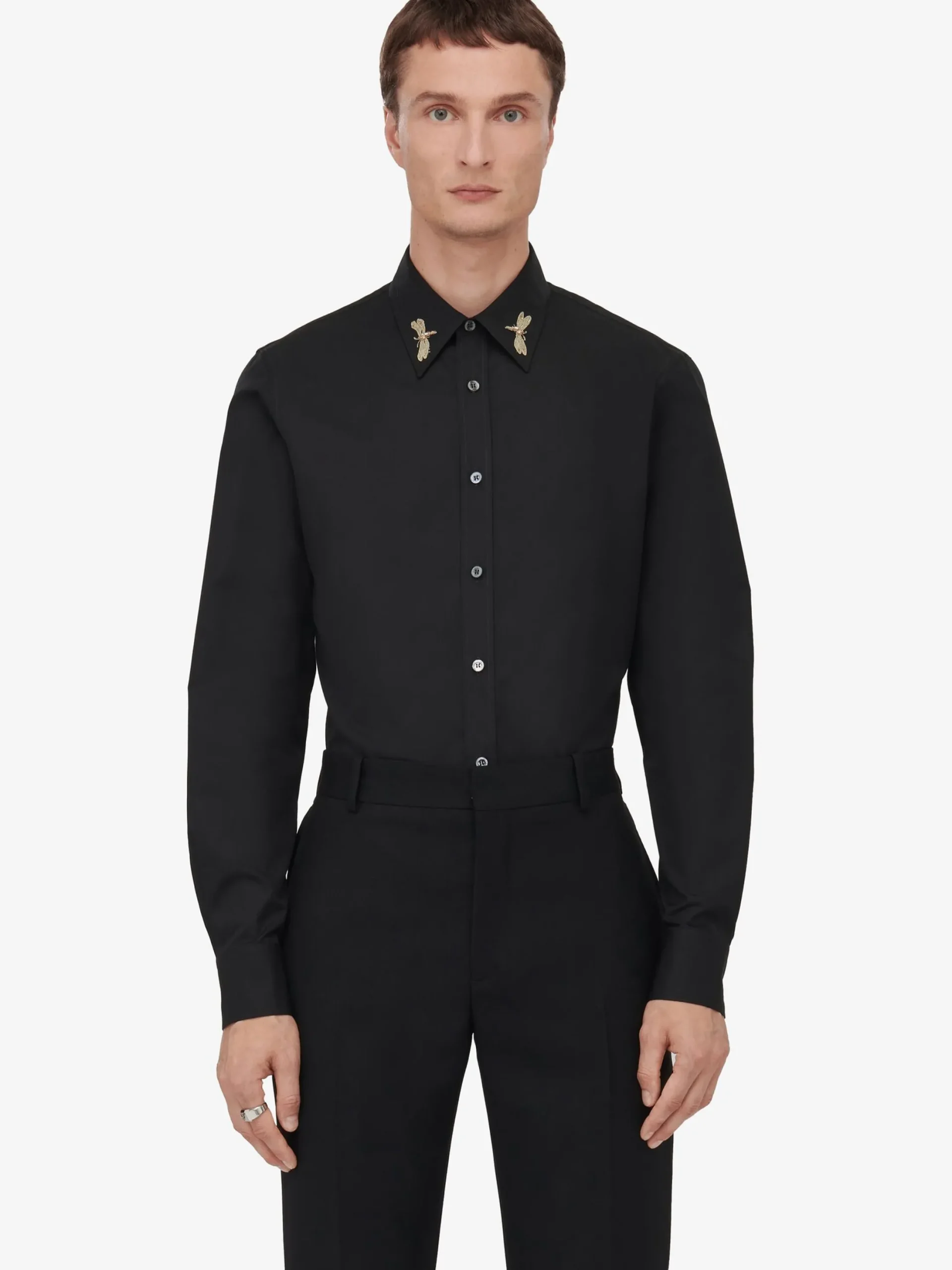 Cheap Alexander McQueen Men's Dragonfly Embroidery Shirt in Black