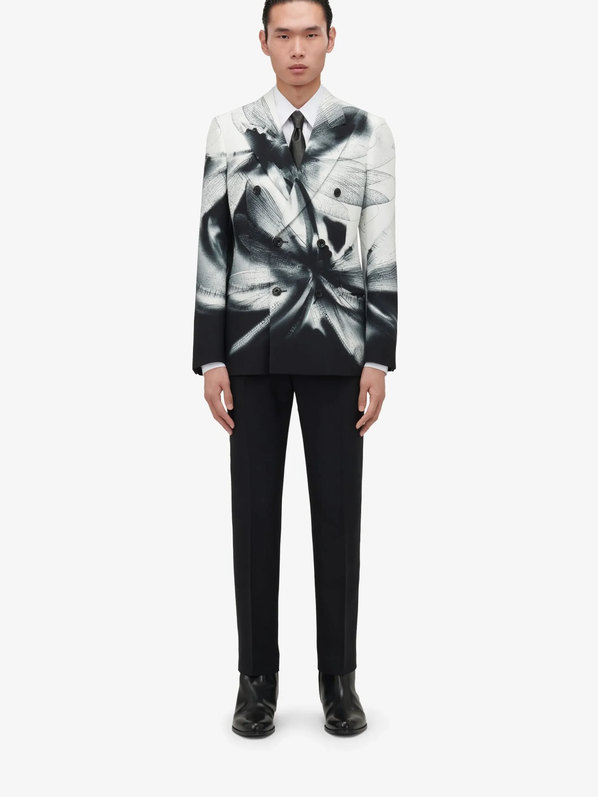 Cheap Alexander McQueen Men's Dragonfly Shadow Double-breasted Jacket in Black/White