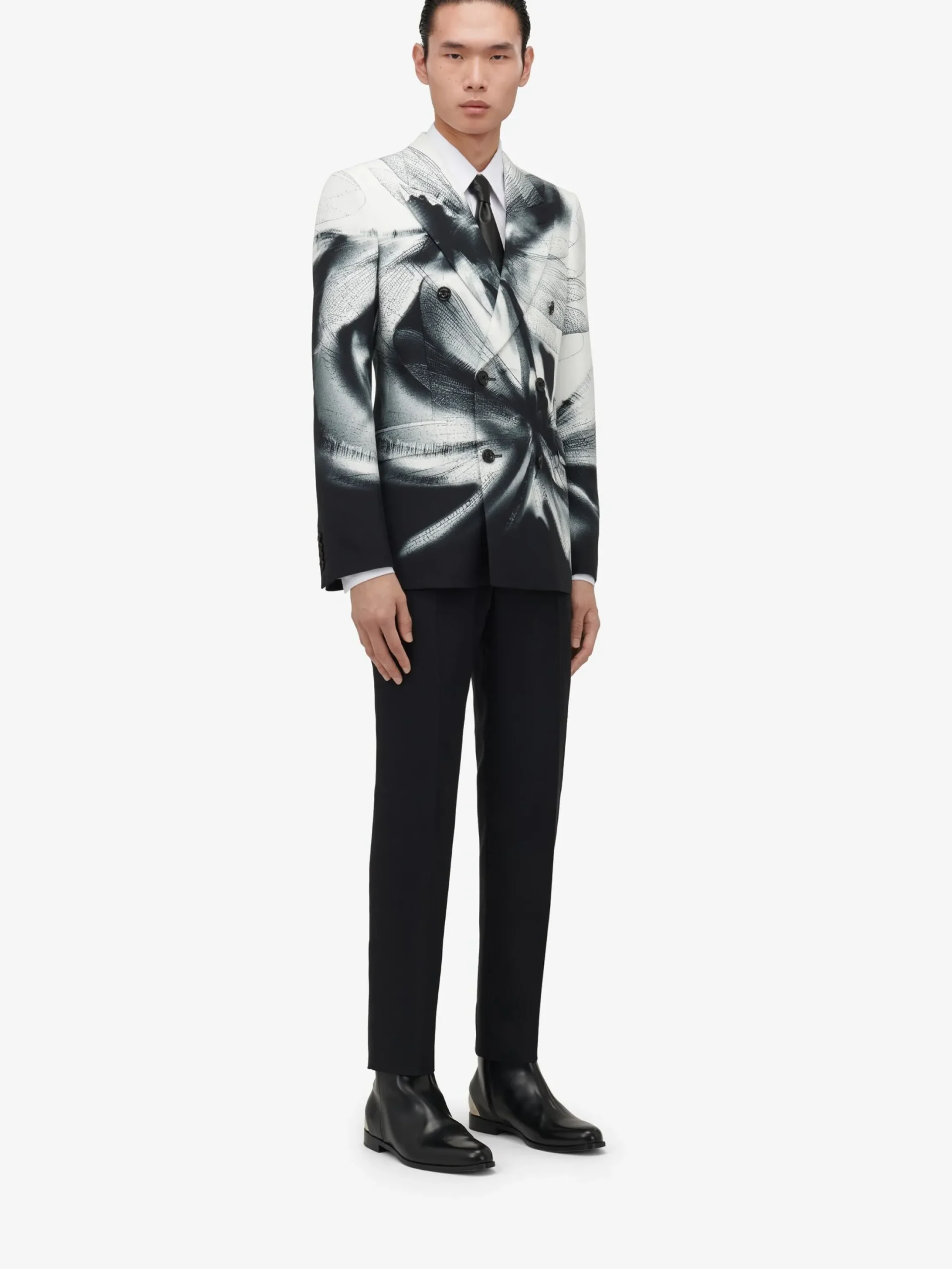 Cheap Alexander McQueen Men's Dragonfly Shadow Double-breasted Jacket in Black/White