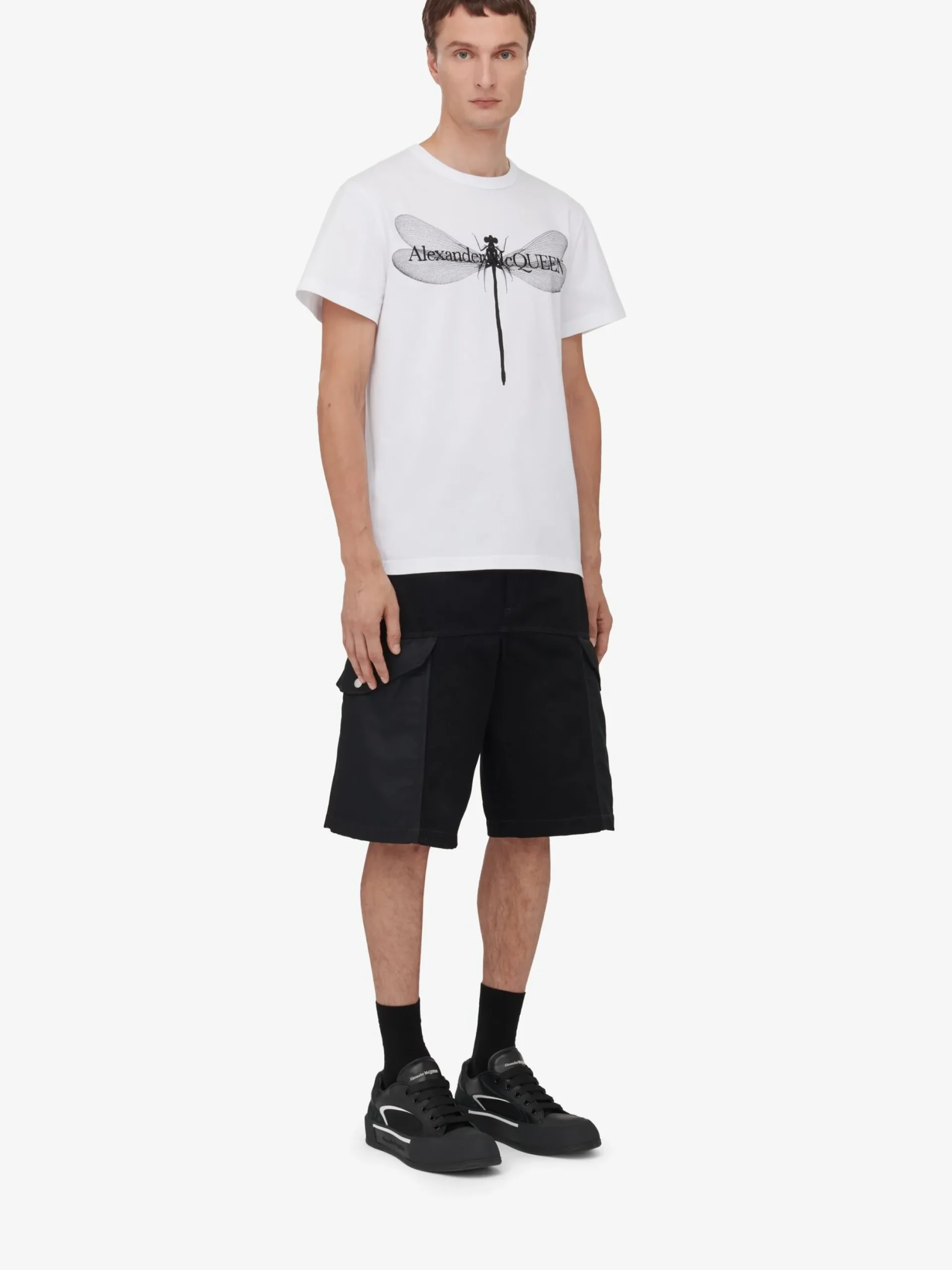 Cheap Alexander McQueen Men's Dragonfly T-shirt in White/Black