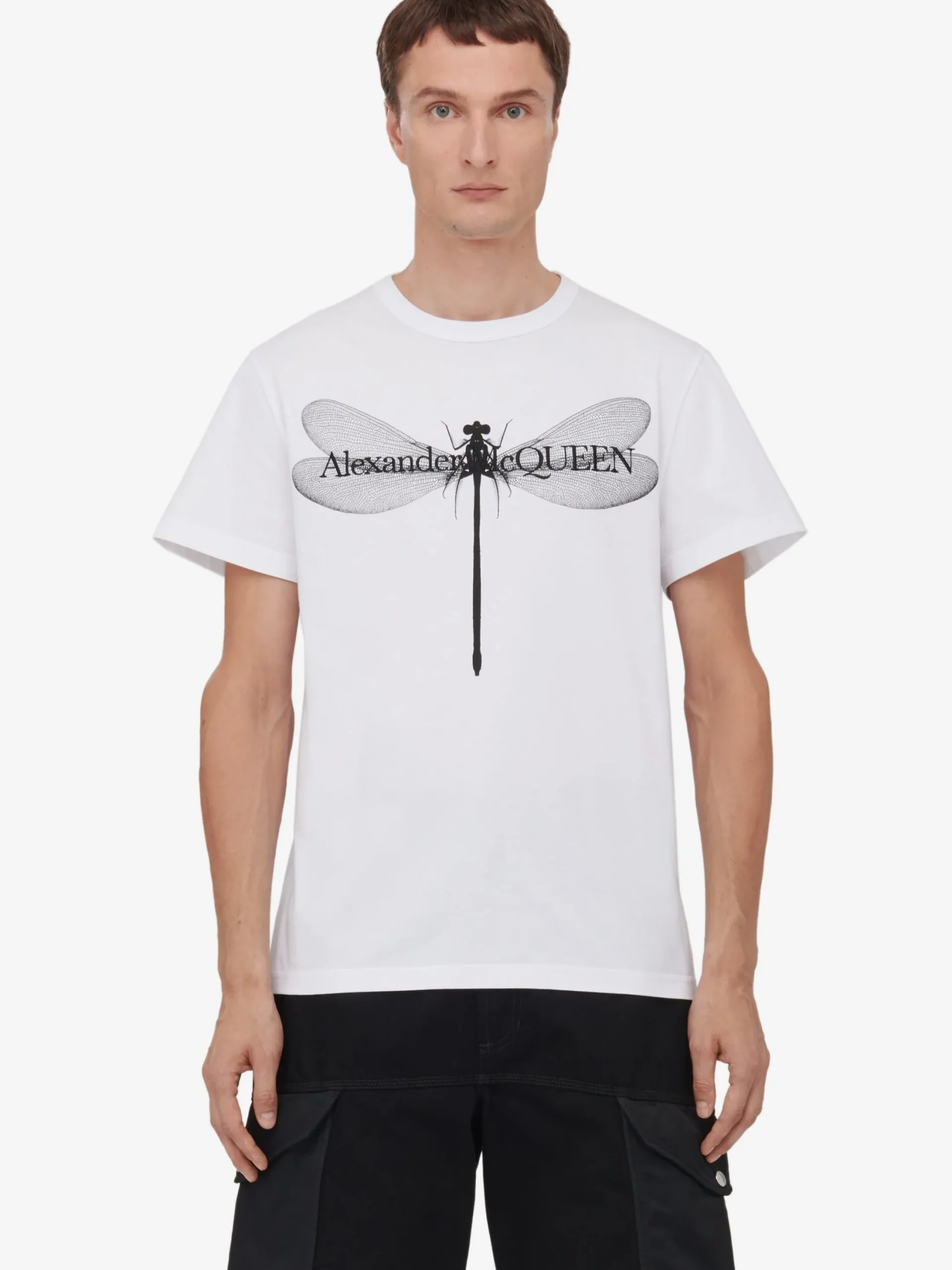 Cheap Alexander McQueen Men's Dragonfly T-shirt in White/Black