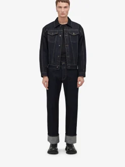 Best Sale Alexander McQueen Men's Dropped Shoulder Denim Jacket in Indigo
