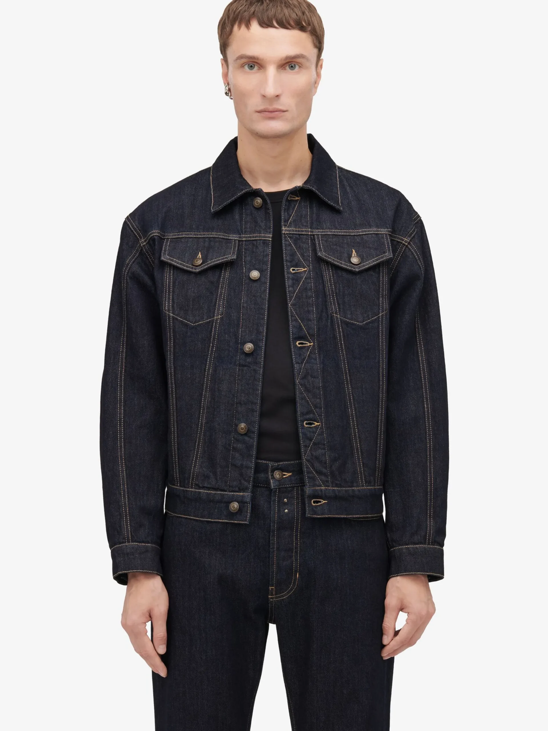Best Sale Alexander McQueen Men's Dropped Shoulder Denim Jacket in Indigo