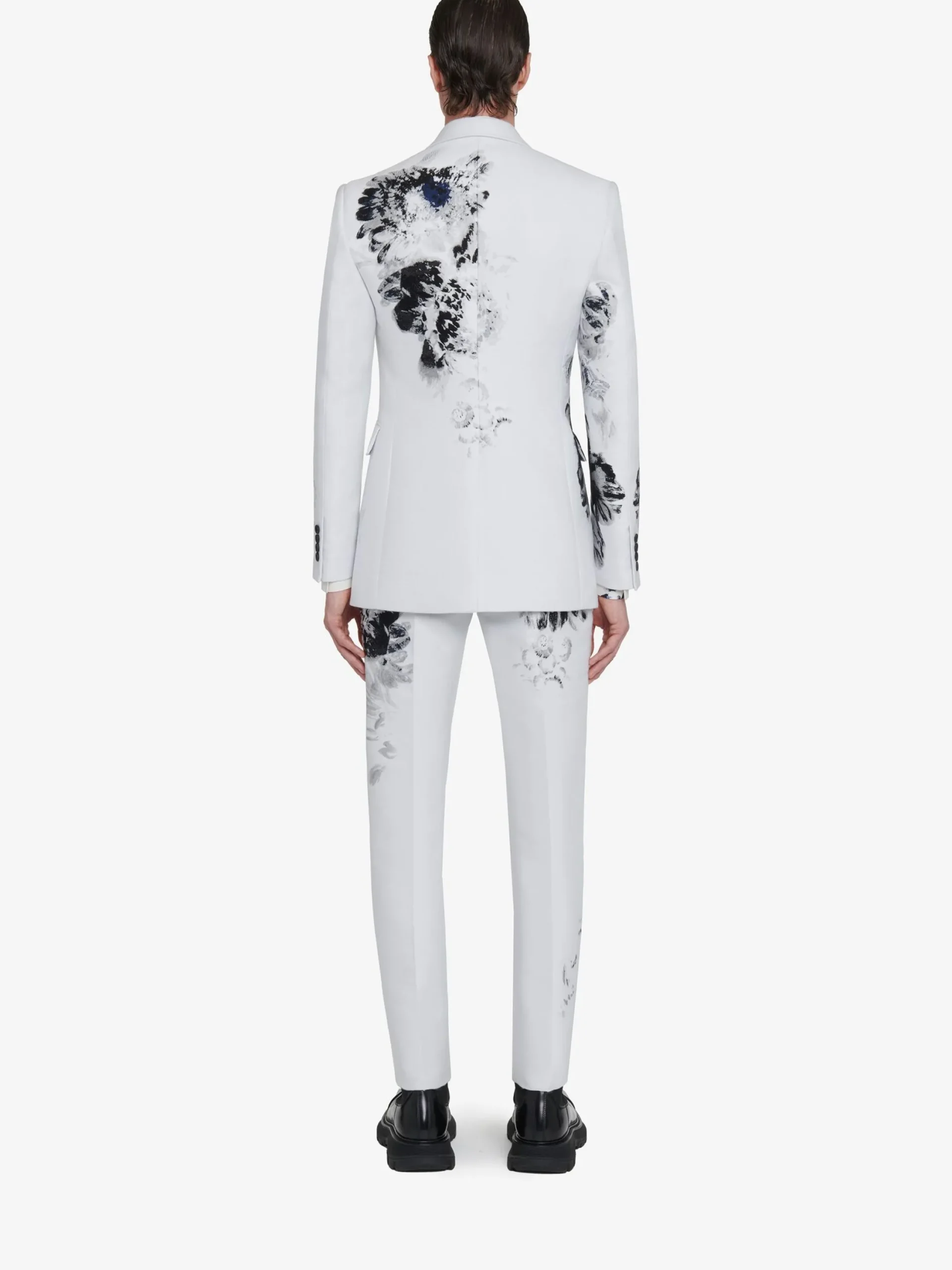 Flash Sale Alexander McQueen Men's Dutch Flower Double-breasted Jacket in Black/White
