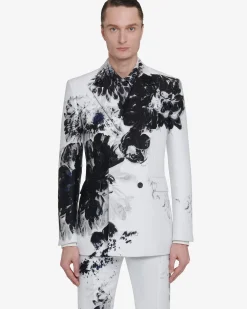 Flash Sale Alexander McQueen Men's Dutch Flower Double-breasted Jacket in Black/White