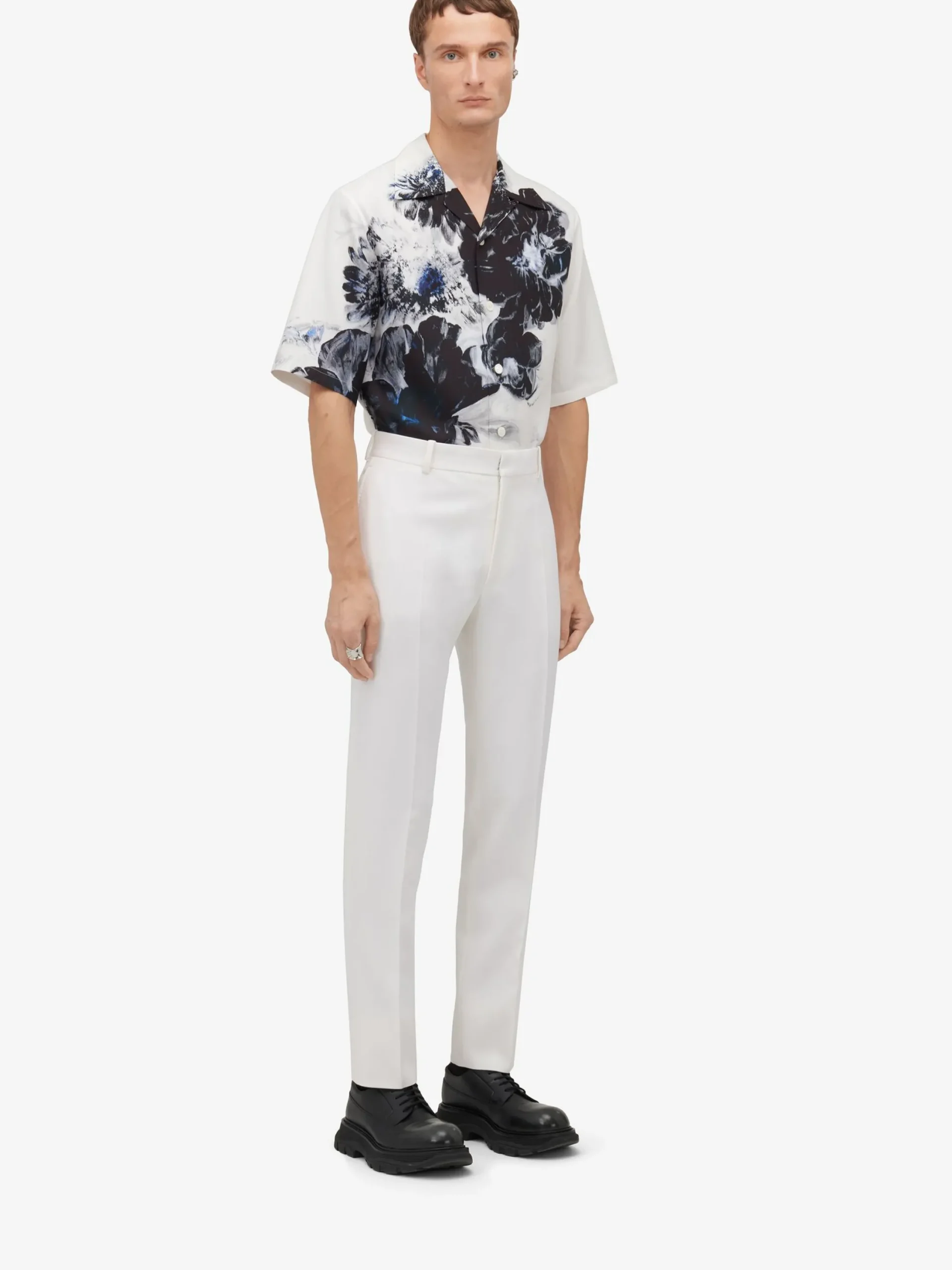 Online Alexander McQueen Men's Dutch Flower Hawaiian Shirt in Black/White