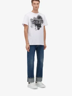 Hot Alexander McQueen Men's Dutch Flower Logo T-shirt in White/Black