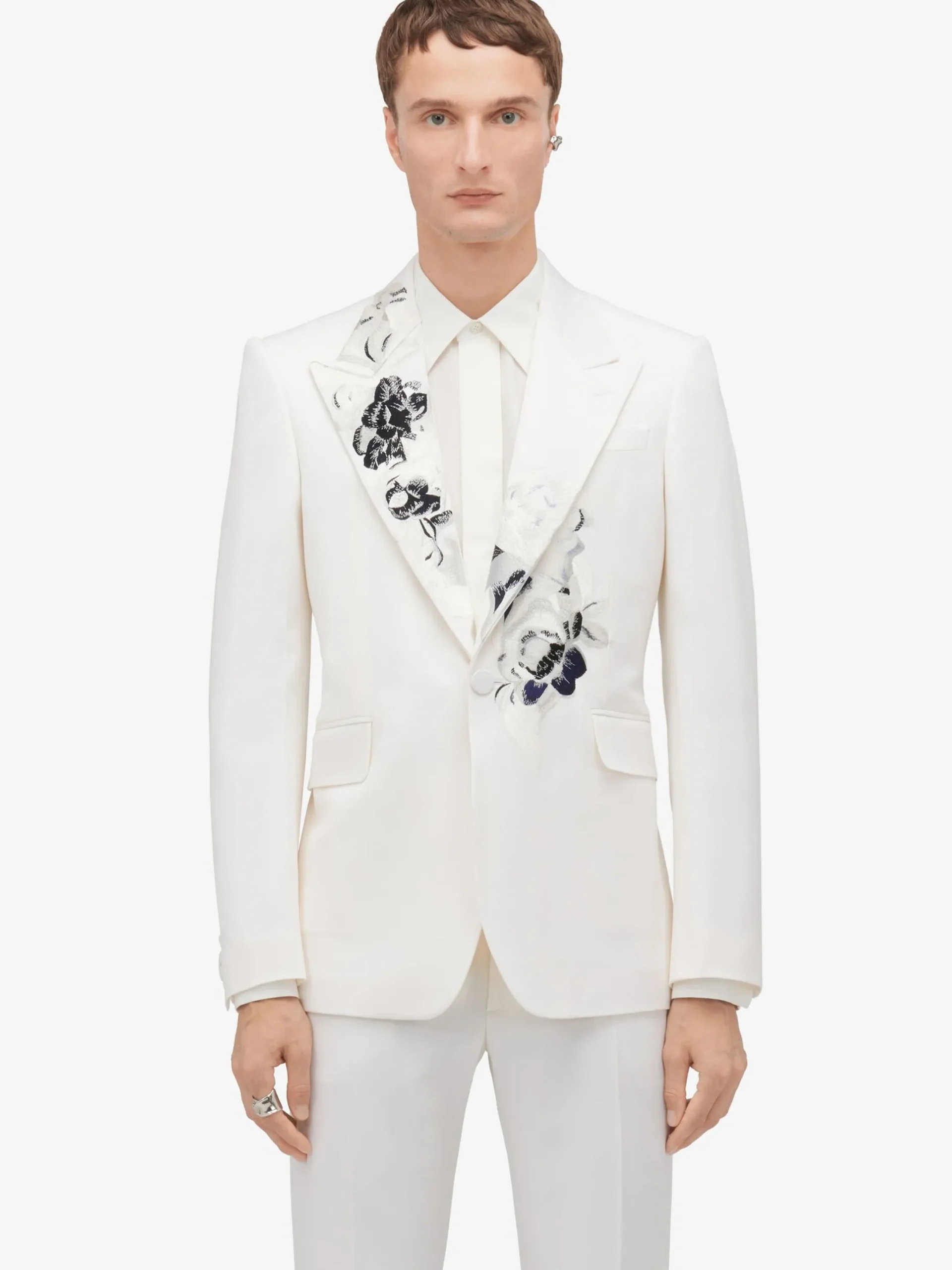 Online Alexander McQueen Men's Dutch Flower Single-breasted Jacket in Soft White