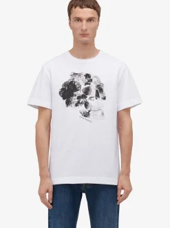 Shop Alexander McQueen Men's Dutch Flower Skull Print in White/Black