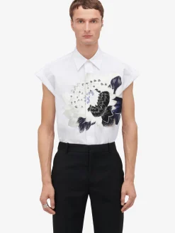 Best Alexander McQueen Men's Dutch Flower Sleeveless Shirt in Optic White