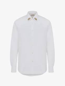 Clearance Alexander McQueen Men's Embroidered Collar Shirt in Optic White