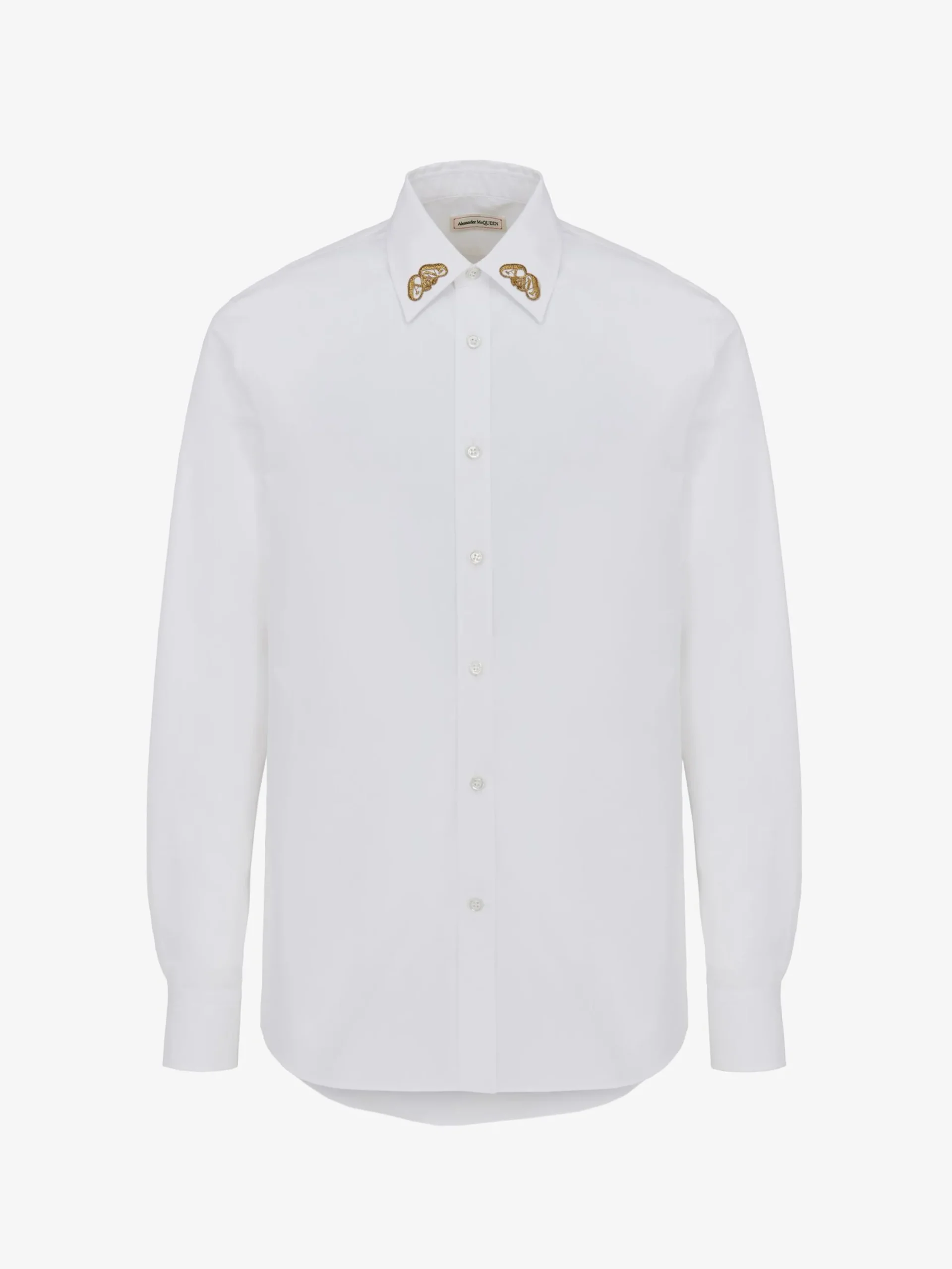 Clearance Alexander McQueen Men's Embroidered Collar Shirt in Optic White
