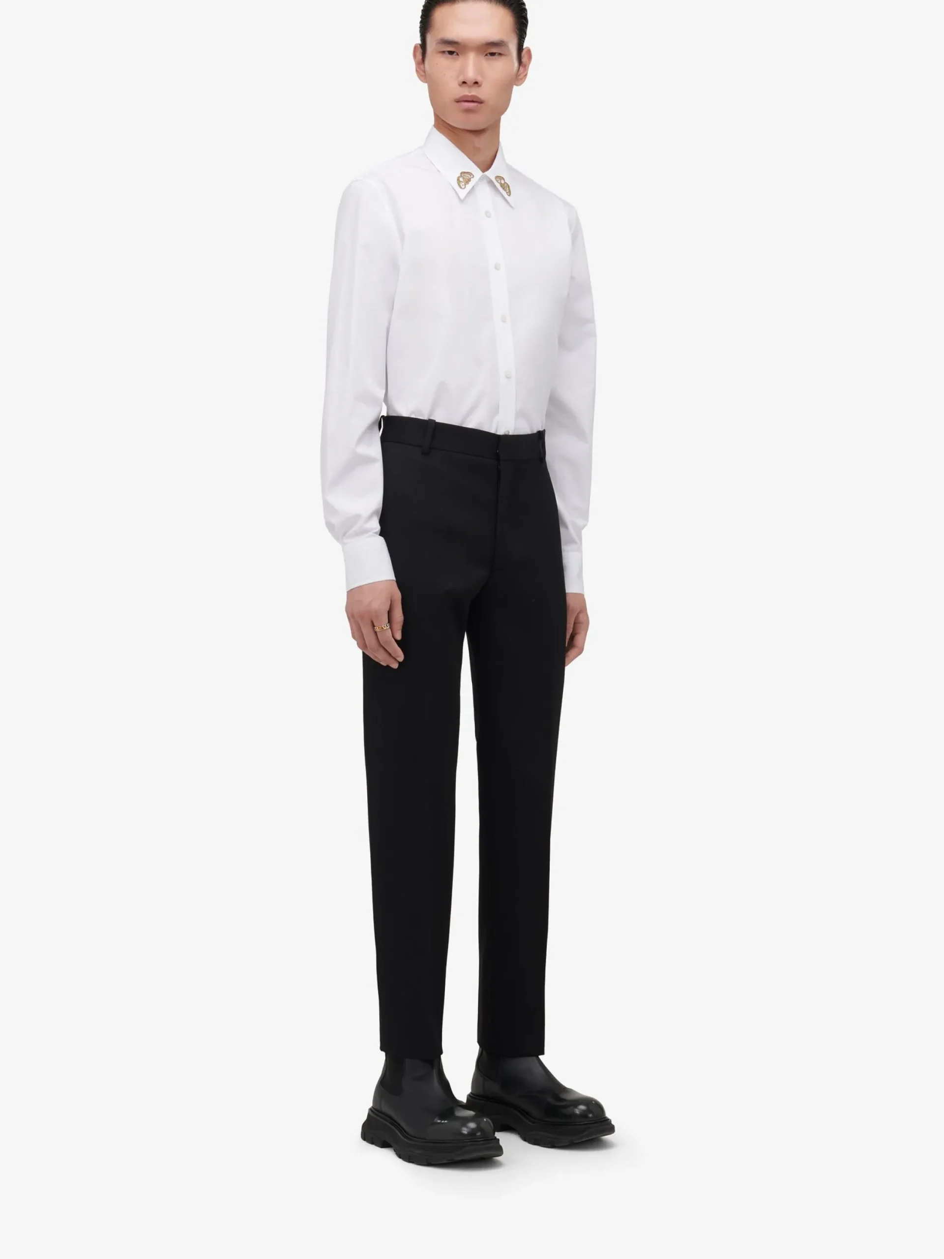 Clearance Alexander McQueen Men's Embroidered Collar Shirt in Optic White