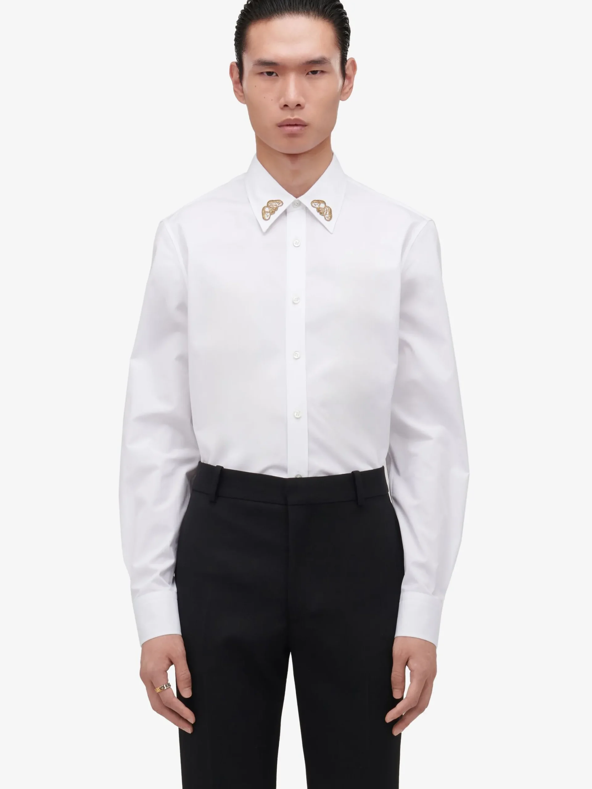Clearance Alexander McQueen Men's Embroidered Collar Shirt in Optic White