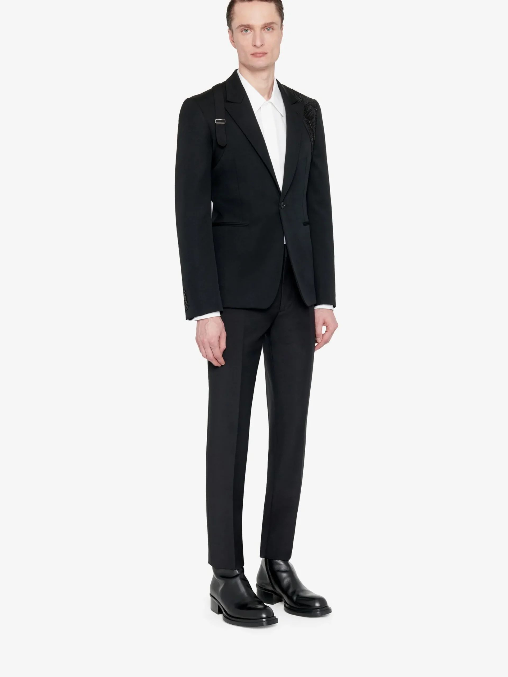 Clearance Alexander McQueen Men's Embroidered Harness Single-breasted Jacket in Black