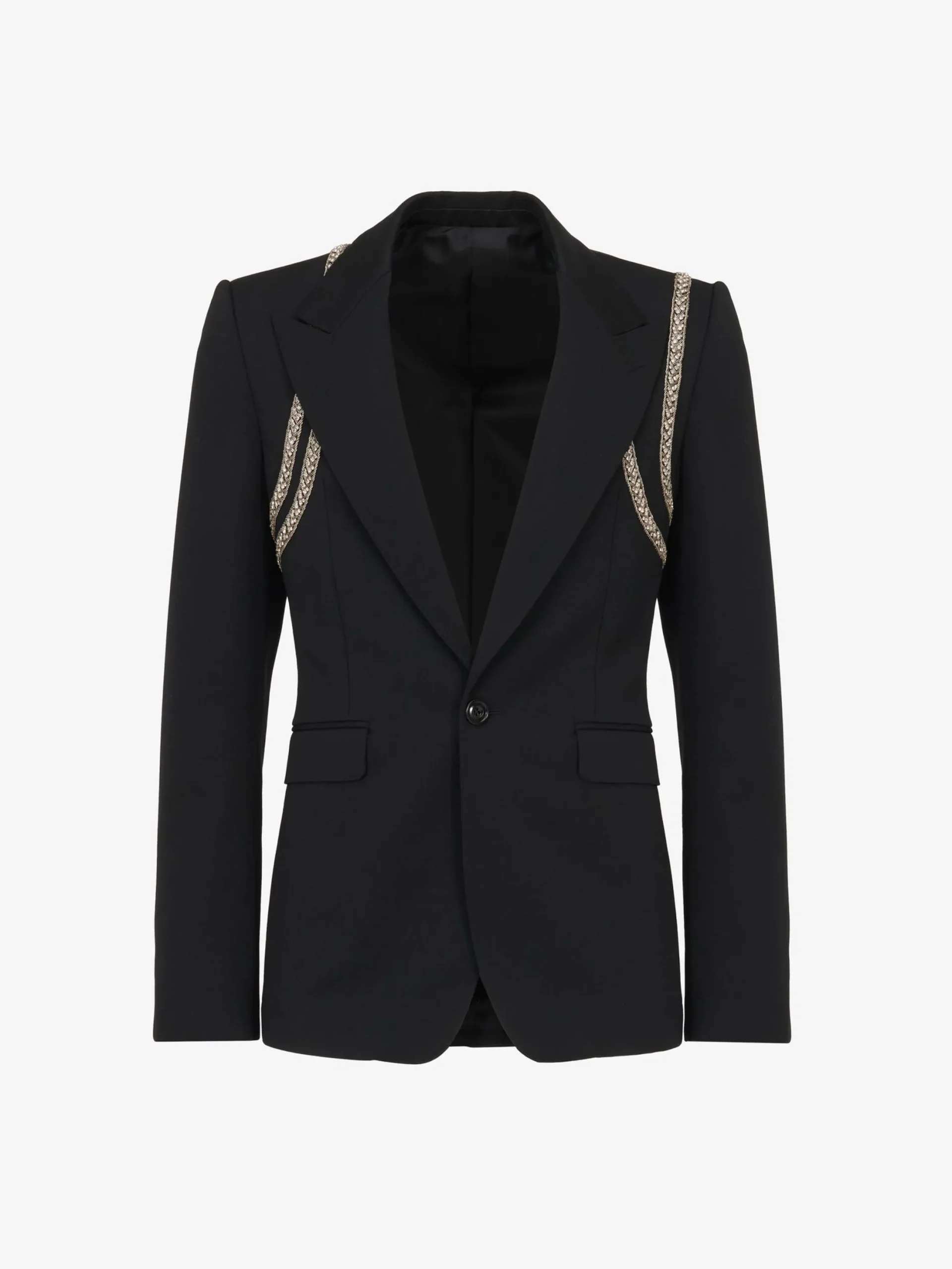 Cheap Alexander McQueen Men's Embroidered Harness Single-breasted Jacket in Black