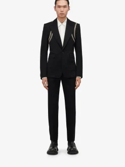 Cheap Alexander McQueen Men's Embroidered Harness Single-breasted Jacket in Black