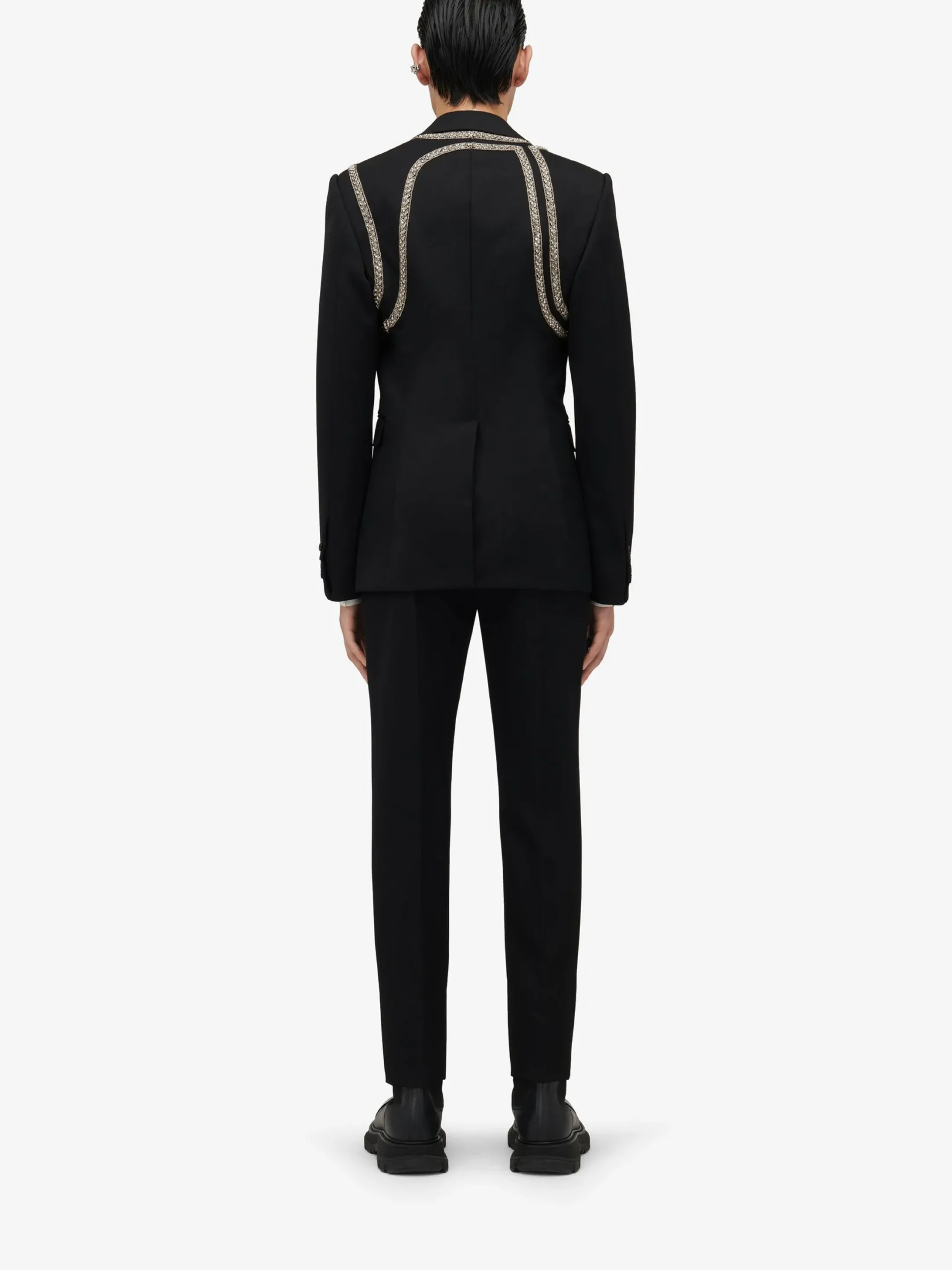 Cheap Alexander McQueen Men's Embroidered Harness Single-breasted Jacket in Black