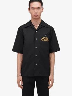 Hot Alexander McQueen Men's Embroidered Hawaiian Shirt in Black