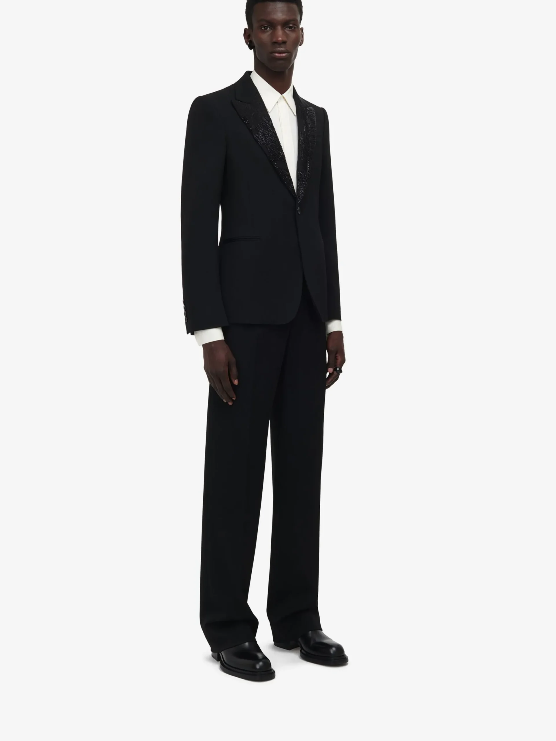 Fashion Alexander McQueen Men's Embroidered Lapel Single-breasted Jacket in Black