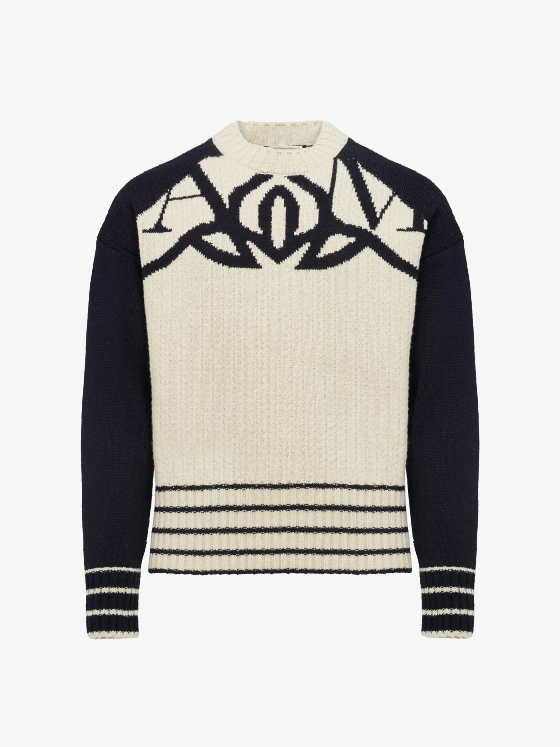 New Alexander McQueen Men's Exploded Seal Logo Jumper in Cream/Navy