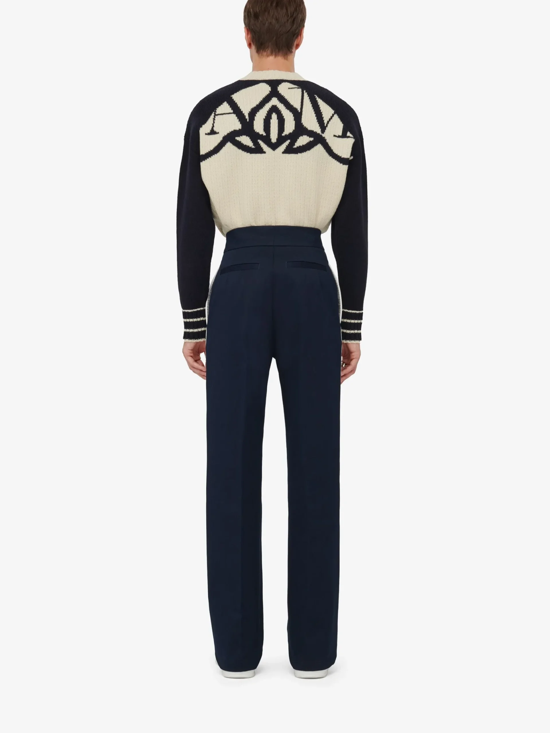 New Alexander McQueen Men's Exploded Seal Logo Jumper in Cream/Navy