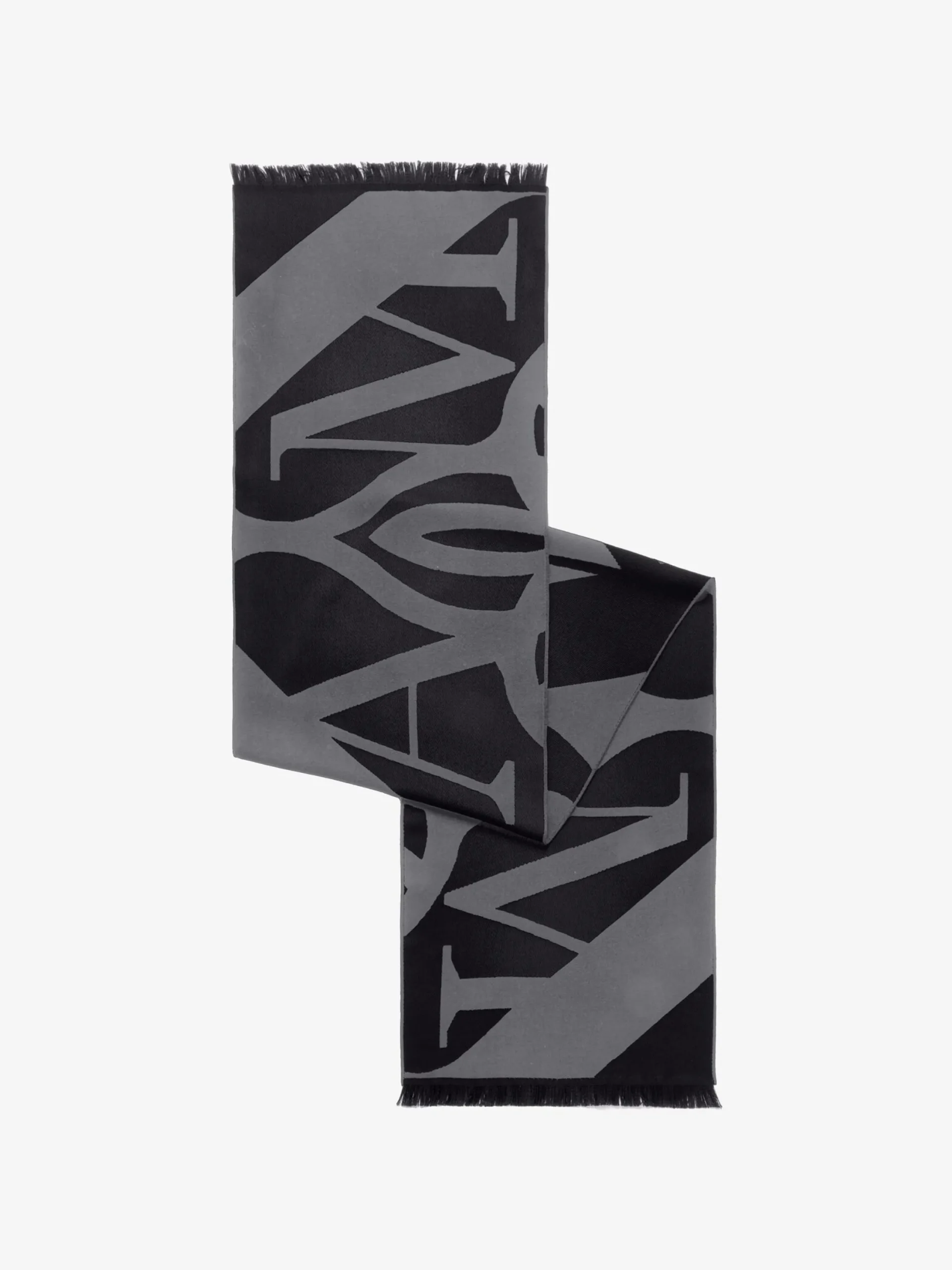 New Alexander McQueen Men's Exploded Seal Logo Scarf in Black/Medium Grey