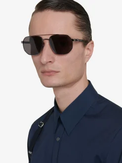 Clearance Alexander McQueen Men's Floating Skull Metal Caravan Sunglasses in Ruthenium